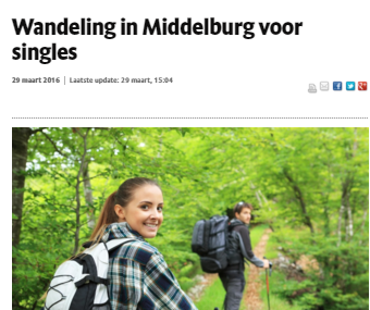 Wandeling in Middelburg voor Singles, PZC, 20 maart 2016