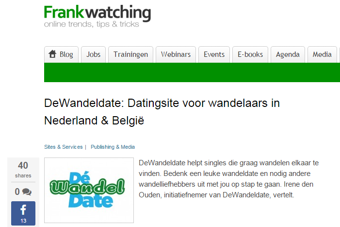 DeWandeldate, datingsite voor wandelaars in Nederland en Belgie, Frankwatching, 22 mei 2014