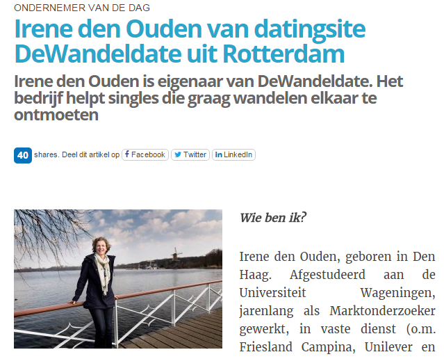 Irene den Ouden van datingsite DeWandeldate uit Rotterdam, WijZuidHolland, 15 april 2015