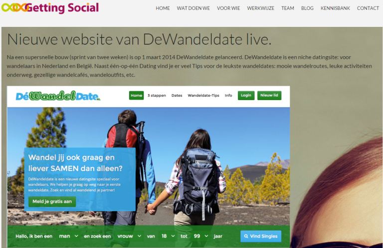 Nieuwe website van DÃ©Wandeldate live, Getting Social, 10 maart 2014