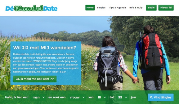 DeWandeldate, dÃ© datingsite voor wandelaars, fietsers en outdoor sporters, op 24dating.nl