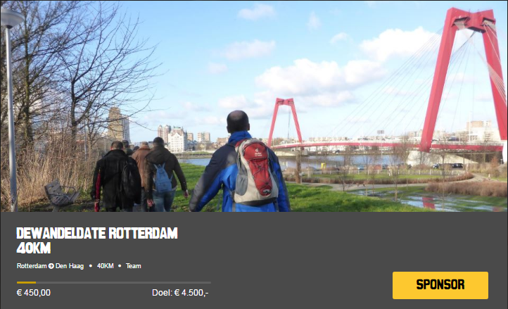 Team DeWandeldate Rotterdam loopt 40 km op de Nacht voor de Vluchteling
