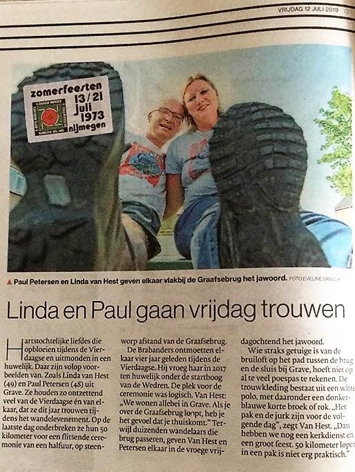Linda en Paul gaan vrijdag trouwen, De Gelderlander, 12-7-2019