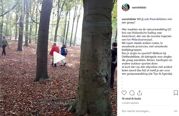 Wandeldate bericht op Instagram: video van een groepswandeling