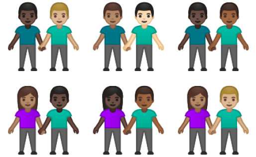 In 2019 zijn er 55 soorten hand-in-hand wandeldate emoji's beschikbaar
